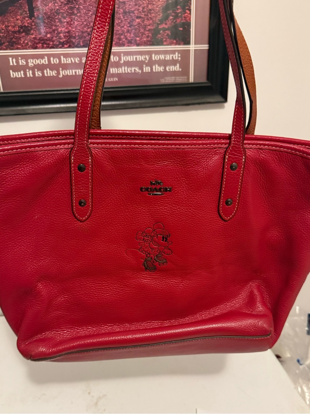 Coach Red Leather Disney Tote Bag with Minnie Mouse Accent